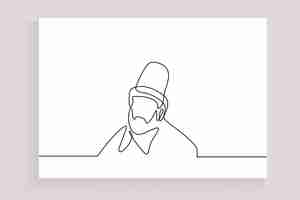 Vector hombre viejo senipr musulmán islámico con turbante estilo filósofo concepto de dibujo