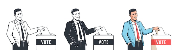 Hombre vota en las elecciones presidenciales lanza la boleta a la caja de votación