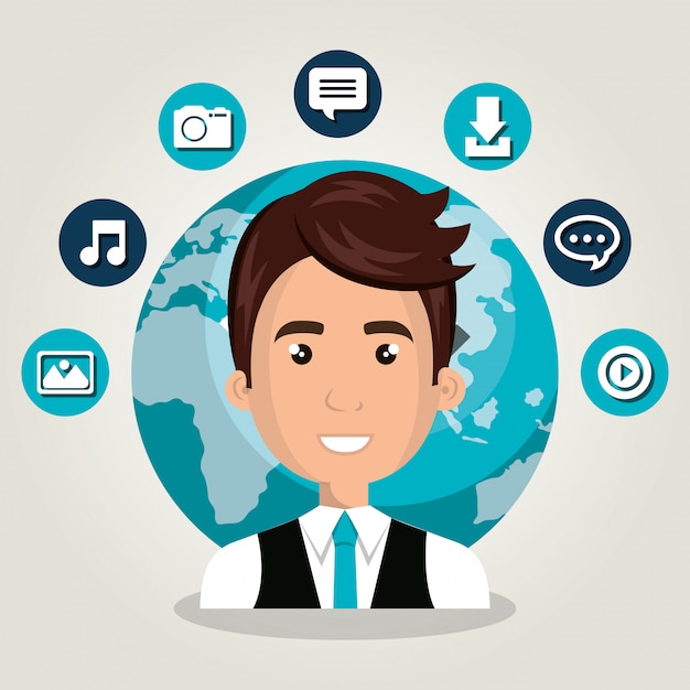 hombre web en linea aislado