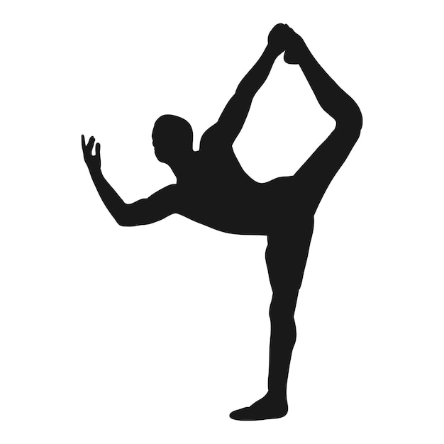 Hombre de Yoga La silueta de un hombre para aumentar la potencia estirando el cordón mientras está de pie