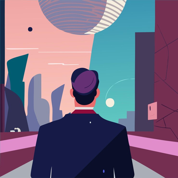 Hombres de arte vectorial interactuando en el metaverso