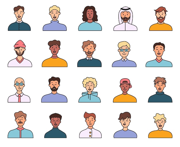 Hombres avatares Retrato de hombre casual con diferentes peinados y trajes Perfiles de usuario