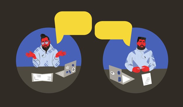 Hombres barbudos sentados con una computadora portátil diseño vectorial