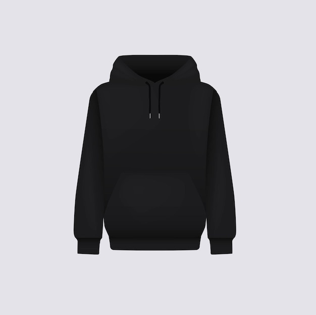 Hombres con capucha negra Modelo de suéter realista Ropa con capucina de manga larga plantilla