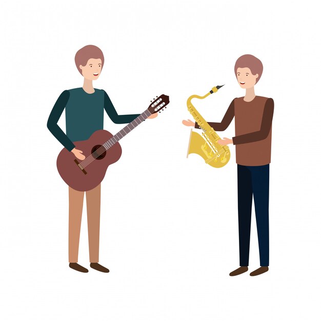 Vector hombres con carácter de instrumentos musicales.