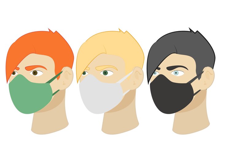 Vector hombres con corte de pelo modelo con una máscara