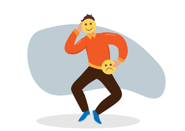 Los hombres eligen emociones de sonrisas positivas para ocultar sus verdaderos rostros el concepto de acuerdo insincero entre ellos Vector de ilustración de dibujos animados de estilo plano