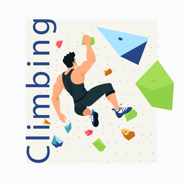 Vector hombres escaladores en una pared en un gimnasio de escalada aislados en un fondo blanco deportes extremos al aire libre