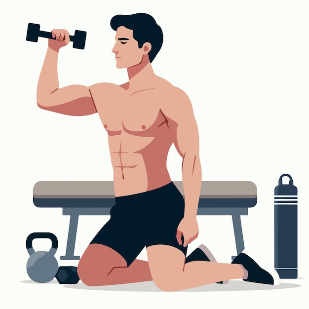 Vector los hombres están en el gimnasio con un estilo de diseño plano