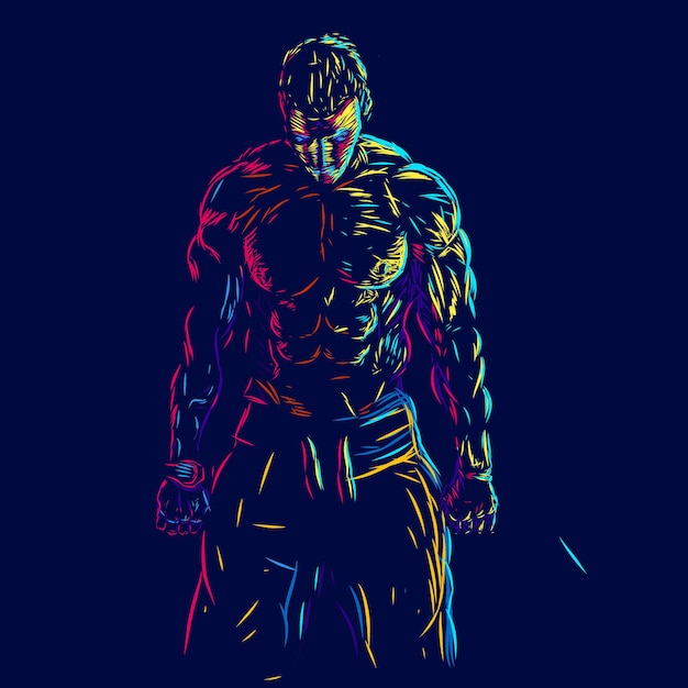Hombres fuertes arte de línea retrato logotipo colorido ilustración vectorial abstracta fondo negro aislado