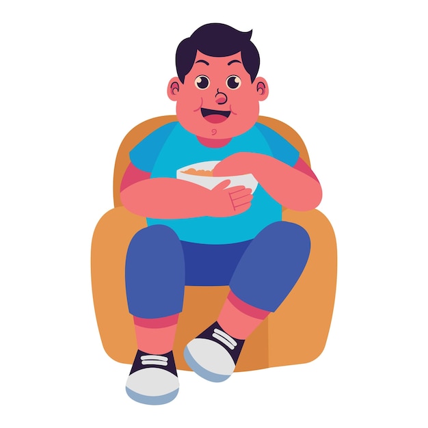 Hombres gordos con sobrepeso y obesidad de tamaño sentarse y comer en el sofá ilustración