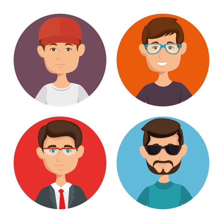 Vector hombres con icono de diferentes estilos sobre fondo blanco