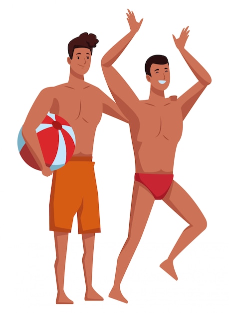 Hombres jóvenes en caricaturas de verano.
