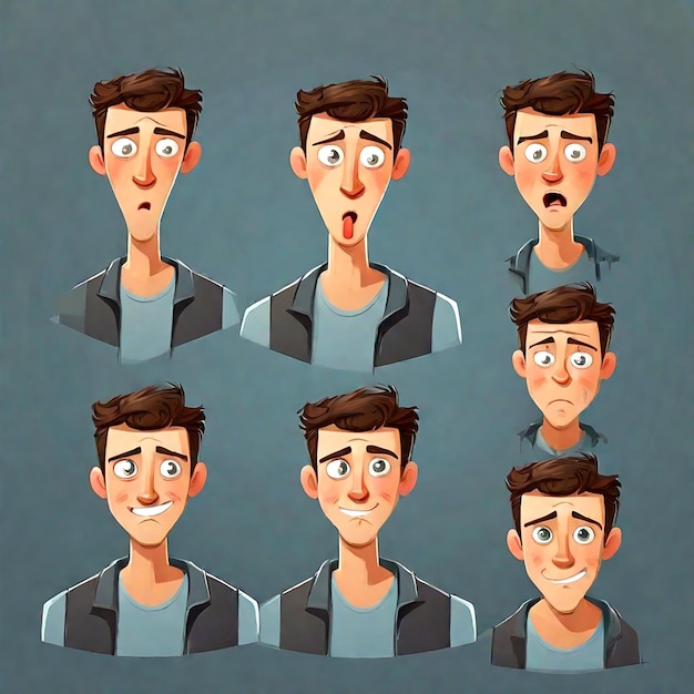 Vector hombres jóvenes con diferentes expresiones faciales establecen una ilustración vectorial aislada ai_generated