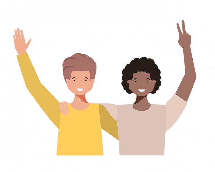 Vector hombres jóvenes con manos arriba personaje de avatar