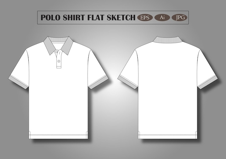 Hombres de manga corta pique polo camiseta plana boceto ilustración vectorial plantilla de vista delantera y trasera