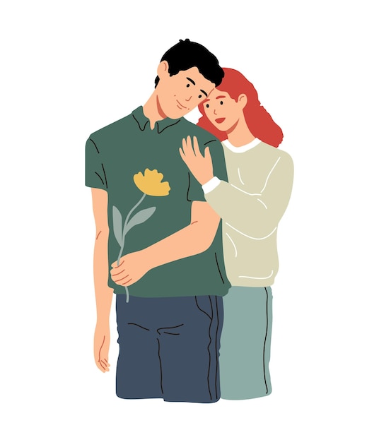 Hombres y mujeres abrazándose y abrazándose. Gente linda en relaciones románticas. ilustración vectorial plana