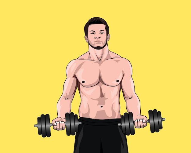 Hombres musculosos haciendo ejercicio para la ilustración de vector de cuerpo de fitness