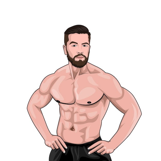 Vector hombres musculosos haciendo ejercicio para la ilustración de vector de cuerpo de fitness