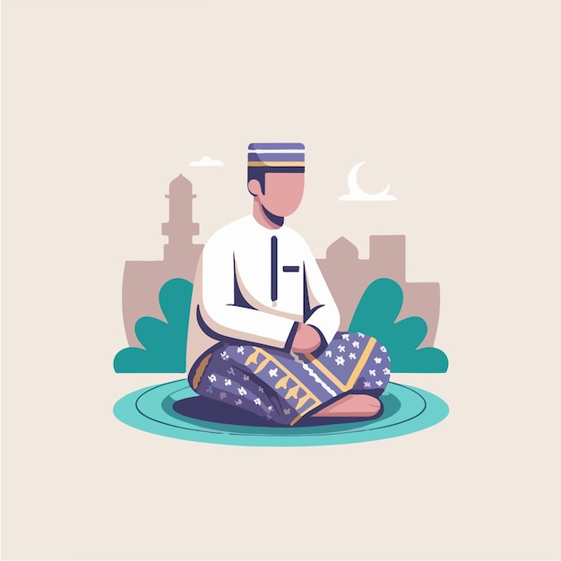 Los hombres musulmanes usan sarongs Ramadán vibra con un estilo de diseño plano