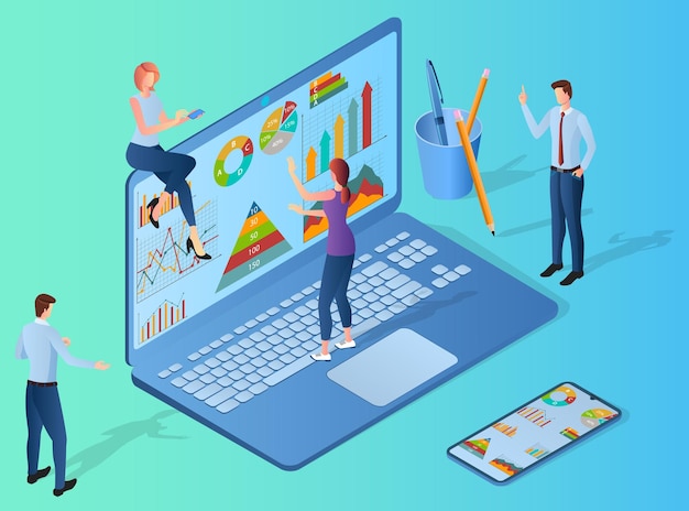 Los hombres de negocios se dedican al análisis de datos en un trabajo en equipo portátil uso de tecnologías modernas
