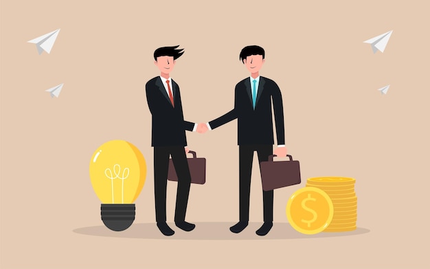 los hombres de negocios se dedican a transacciones lucrativas intercambiando fervientemente ideas innovadoras