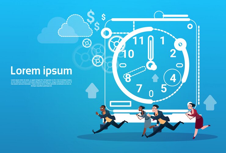 Vector los hombres de negocios del grupo corren el concepto del plazo del tiempo de los empresarios del reloj