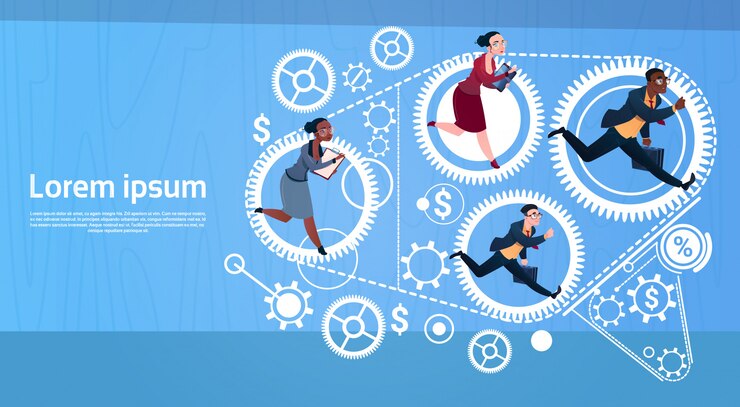 Vector los hombres de negocios del grupo corren el concepto de team finance graph competition