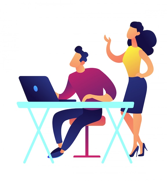 Hombres de negocios que discuten la ilustración del vector del proyecto.