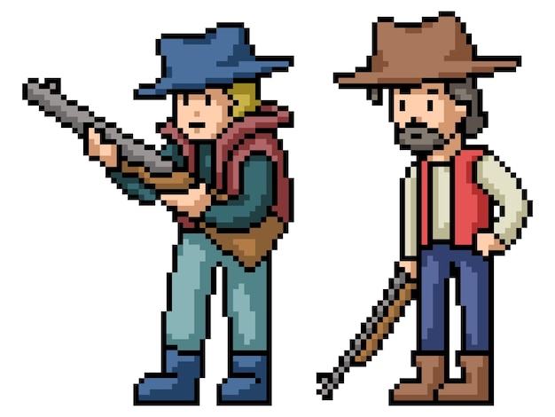 Hombres de pixel art con pistola