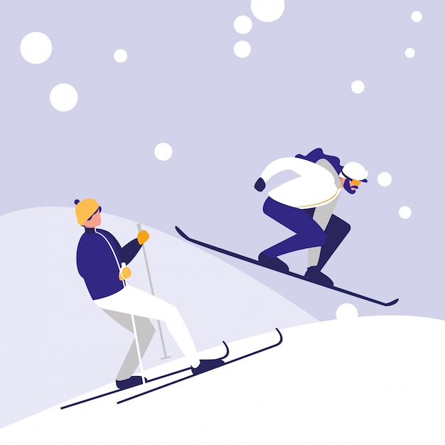 Hombres practicando esquí sobre hielo personaje avatar