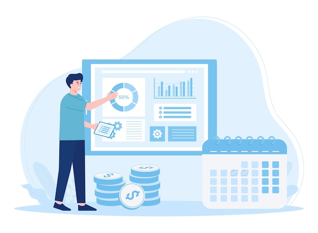 hombres presentan el concepto de análisis de datos de crecimiento ilustración plana