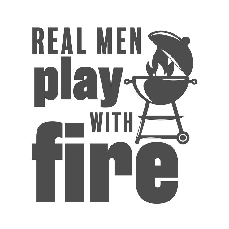 Vector los hombres reales juegan con la inscripción del eslogan motivacional del fuego citas de barbacoa vectorial