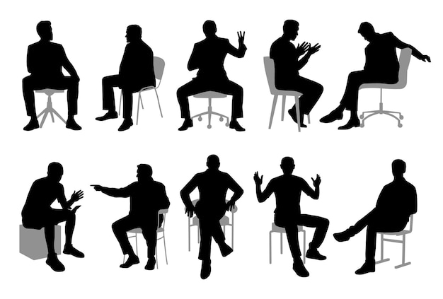 Hombres sentados en una reunión grupo de hombres de negocios de silueta negra