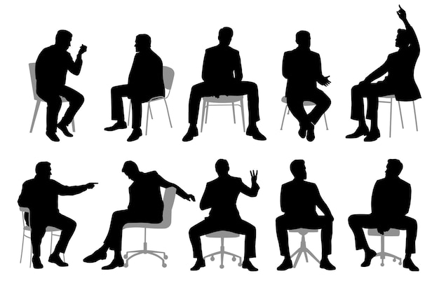 Los hombres se sientan y tienen una acalorada conversación silueta masculina negra