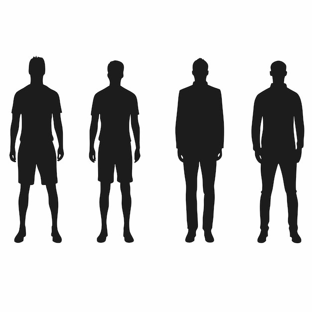 Hombres siluetas colección vectorial varias posturas y trajes