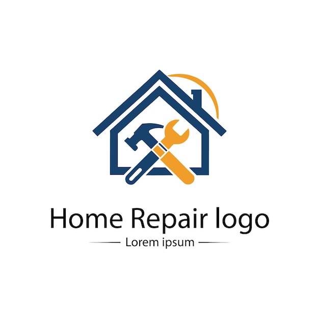 Home repair logo design with wrench hammer and house elements perfect for handyman service