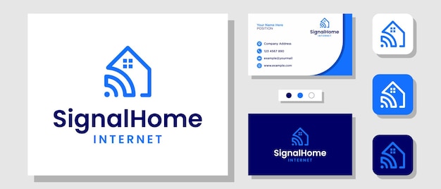 Home Signal House Technology Diseño de logotipo de seguridad de Internet inteligente con tarjeta de visita de plantilla