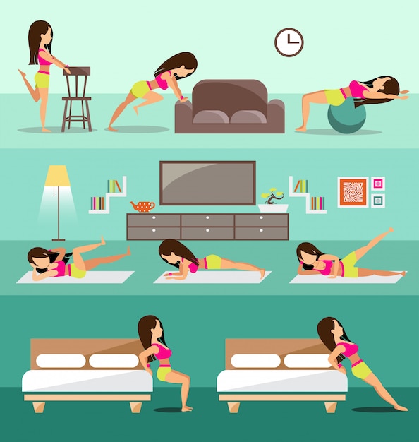 Home Workouts for Women conjunto de banners de ejercicios