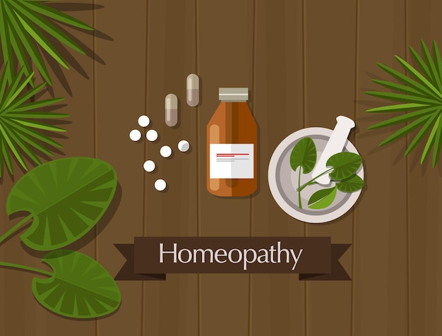 Vector homeopatía medicina herbal natural alternativa