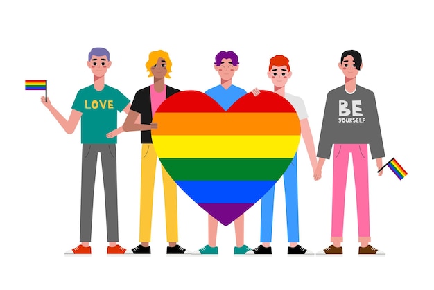 Vector los homosexuales multiétnicos están orgullosos de serlo. una pareja gay de jóvenes homosexuales se aman. elemento lgbt y gay