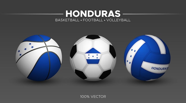 Honduras bandera baloncesto fútbol voleibol pelotas maqueta 3d vector deporte ilustración aislado