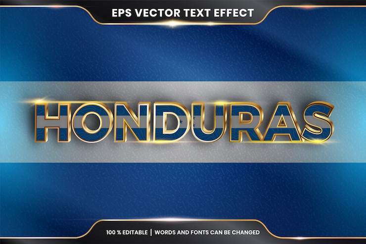 Vector honduras con su bandera nacional del país, efecto de texto editable con estilo de color dorado