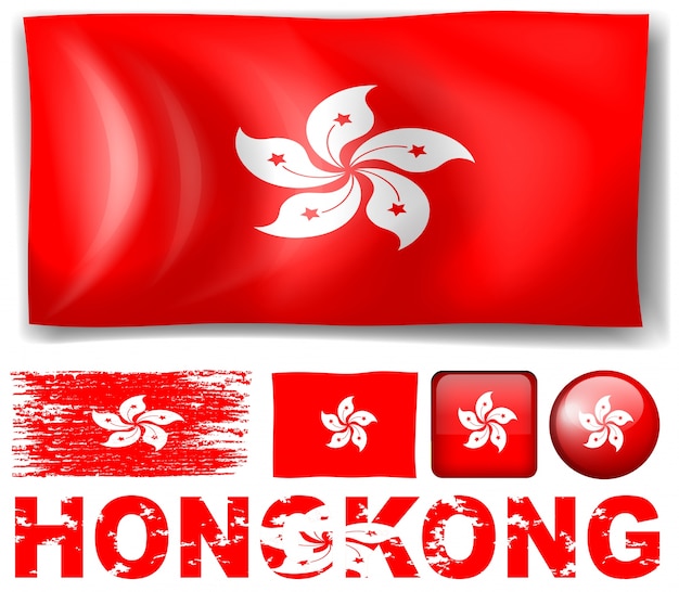 Hong Kong bandera en diferentes diseños y la ilustración de redacción