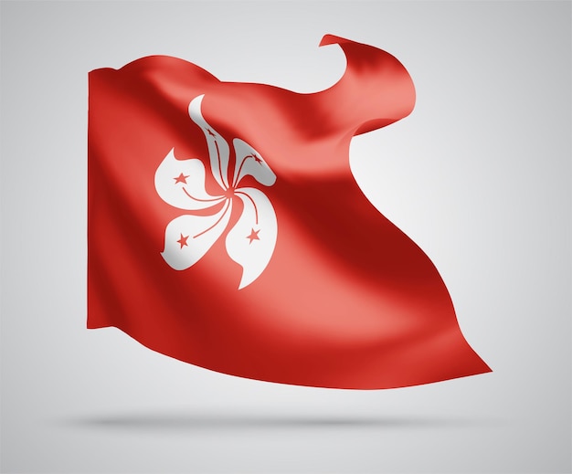 Hong Kong, bandera vectorial con olas y curvas ondeando en el viento sobre un fondo blanco.