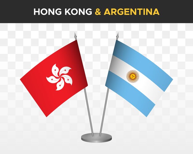 Hong kong vs argentina escritorio banderas maqueta aislado 3d vector ilustración tabla bandera