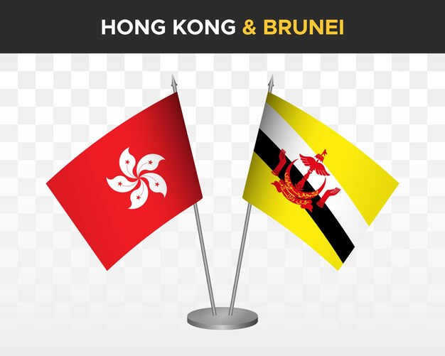 Hong Kong vs brunei escritorio banderas maqueta aislado 3d vector ilustración tabla bandera