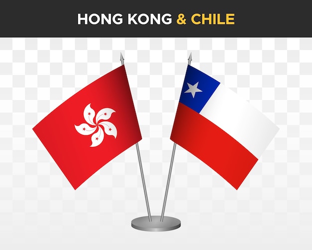 Hong kong vs chile escritorio banderas maqueta aislado 3d vector ilustración tabla bandera