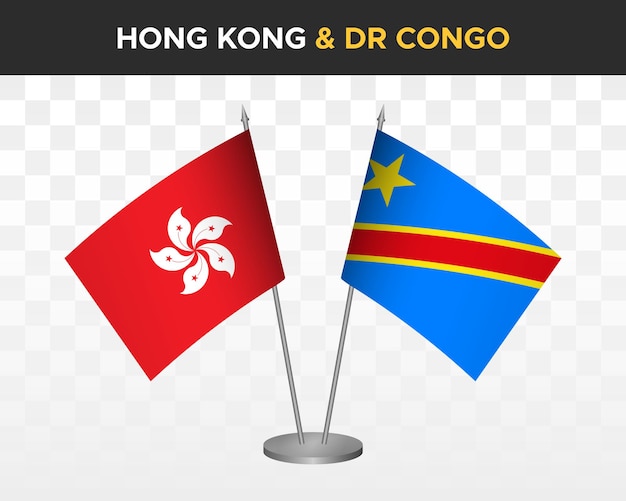 Hong Kong vs congo dr escritorio banderas maqueta aislado 3d vector ilustración tabla bandera