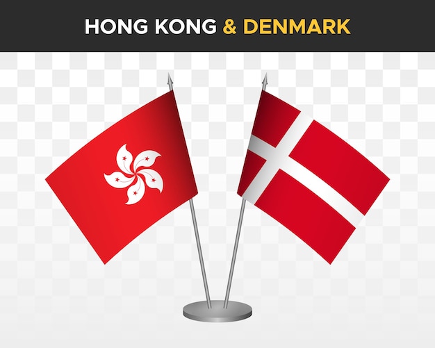 Hong Kong vs dinamarca maqueta de banderas de escritorio aislado 3d vector ilustración bandera de mesa